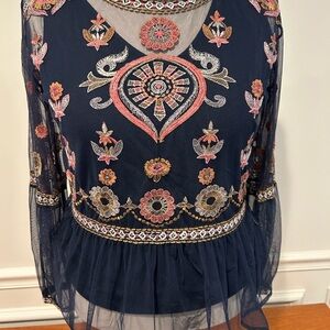 Zara Embroidered Navy Top Medium with navy tank